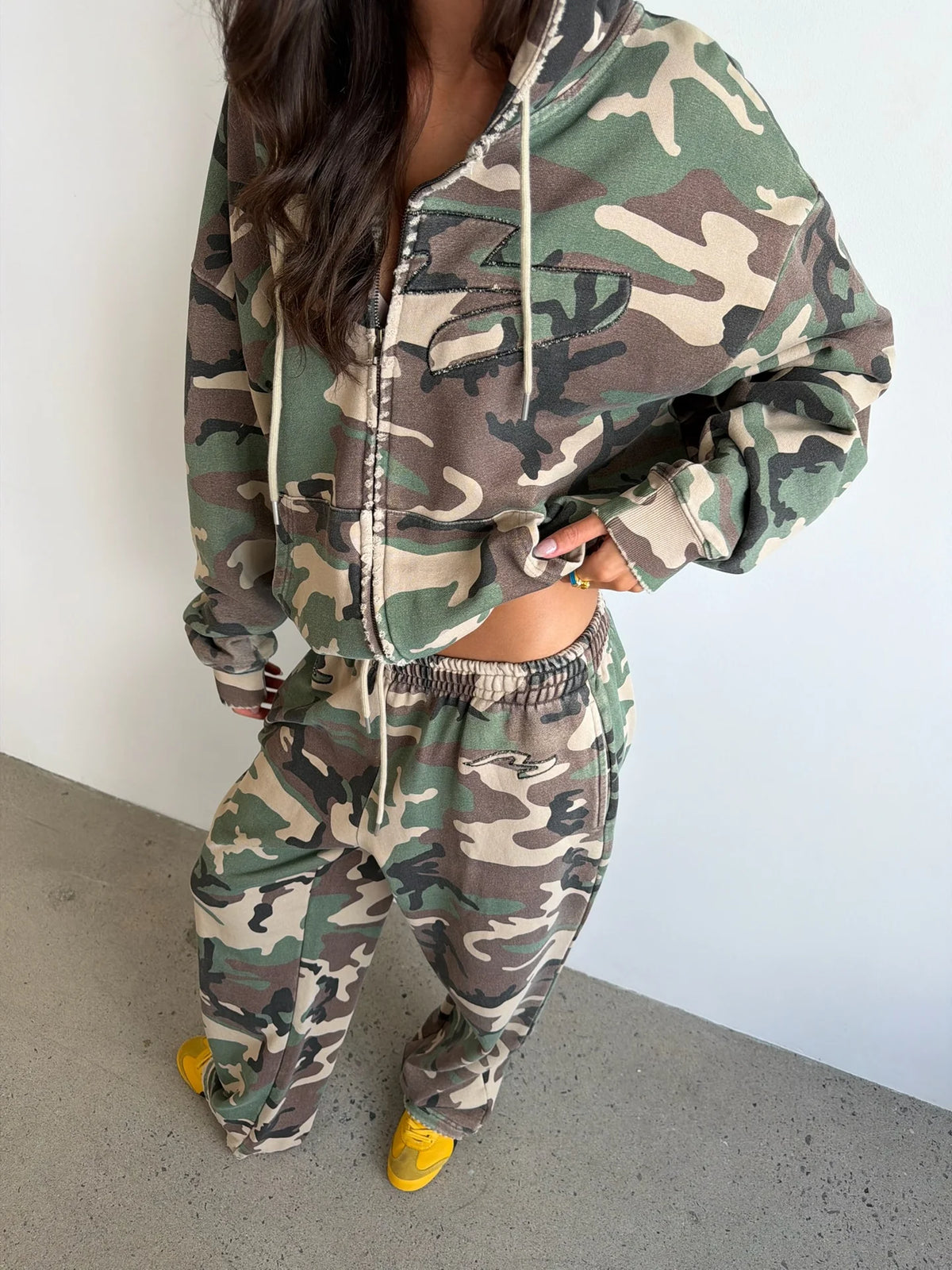 French Terry Zip Up Hoodie - Woodland Camo